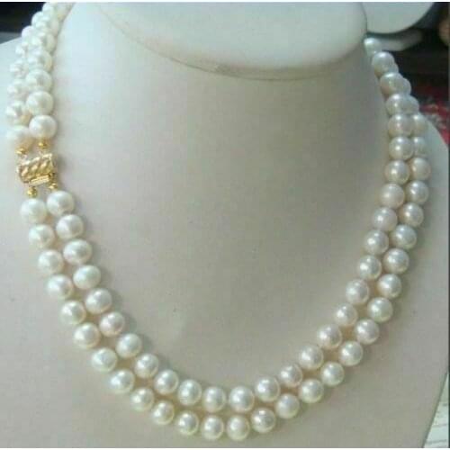 Classic Double Strand 9-10mm south ses white pearl necklaces 18-20 inch