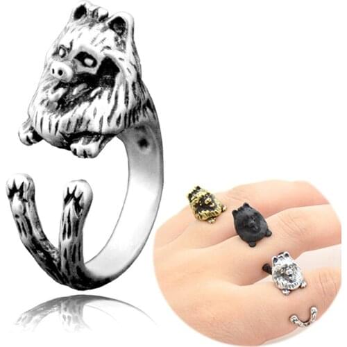 Boho Pomeranian Anel Lover Dog Ring Punk Bichon Animal Couple Rings For Women Men Fashion Jewelry Girls Gifts Anillos Mujer
