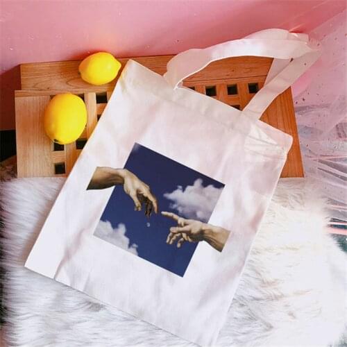 Fingertip To Fingertip Cool Graphic Ladies Handbags Canvas Tote Bag Kawaii Women Shoulder Shoper Bags Harajuku Chic Bag