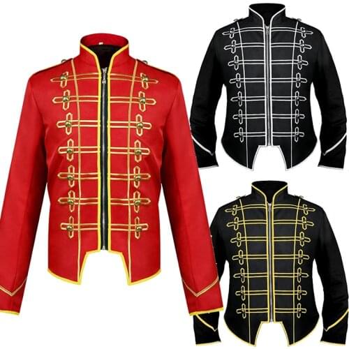 Medieval Retro men steampunk military drummer punk gothic jacket Long Sleeve Jacket Outwear Stage Performance