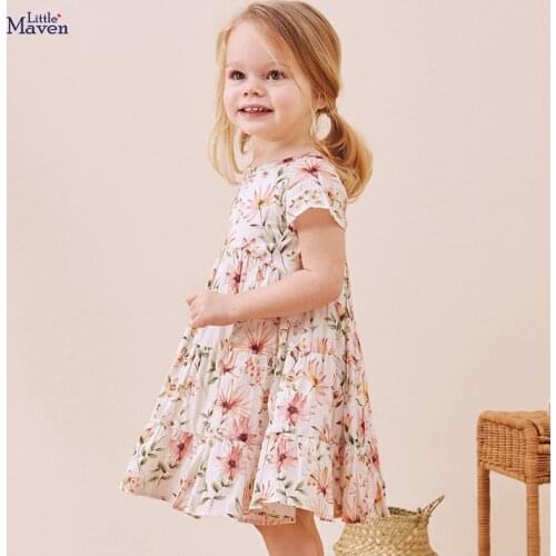 Little Maven 2021 Summer Baby Girl Vestiods Children Clothes Toddler Flower Print Dresses for Kids 2-7 Years S0968