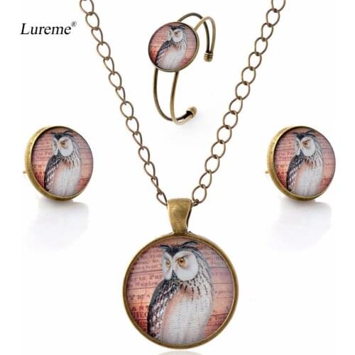 Lureme Vintage Glass Time Gem Cute Animal Stud Earrings Necklace Bangle Jewelry Set for Women (js000724)