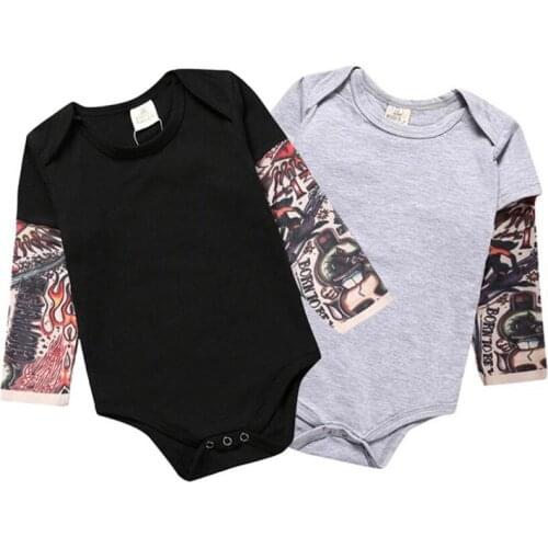 Fashion Baby Rompers Tattoo Sleeves Rock Baby Boy Romper Infant Girls Cotton Jumpsuit Christmas Long Sleeve Baby Clothes Outfits