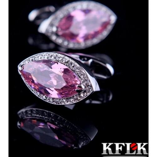 KFLK Jewelry French shirt cufflinks for mens Brand Pink Crystal Cuff link Luxury Wedding Button Gift High Quality guests