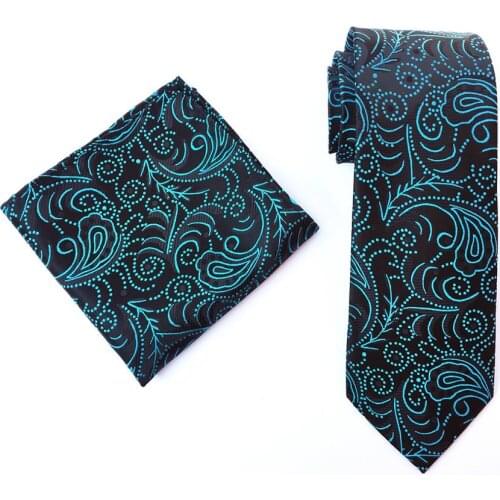 Mens Necktie Set Unique Floral Pattern Ties with Woven Pocket Square