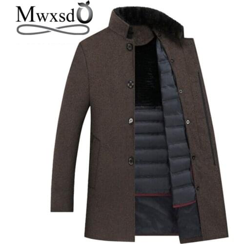 Mwxsd autumn winter thick Men wool Jacket with fur vest mens warm woolen Turn-down Collar jacket men thick overcoat