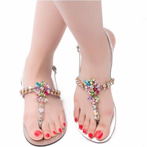 2021 NEW Women`s Summer Beach Sandals Bohemia Diamond Shoes Lady Fashion T-strap thong flip flops Shoes Casual Shining Slipper