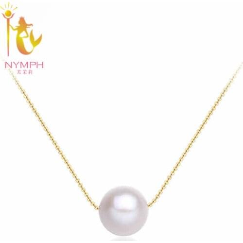 NYMPH Classic 18K Yellow gold AU750 Necklace, Charms fine pearl jewelry 8-9mm round shape best gift for women N01