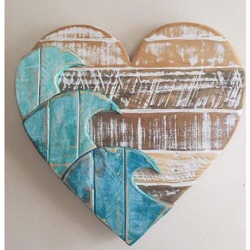 Heart Shaped Wooden Wall Decoration Ocean Love Pendant Single Heart Mural Artwork Wall Decor Country House Style Wooden Plaque