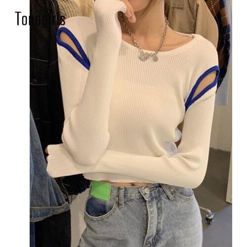 Tonngirls Knitted Pullover Women Long Sleeve Sweater Women Hollow Out Jumpers Sweater Streetwear Winter Autumn Tops Female
