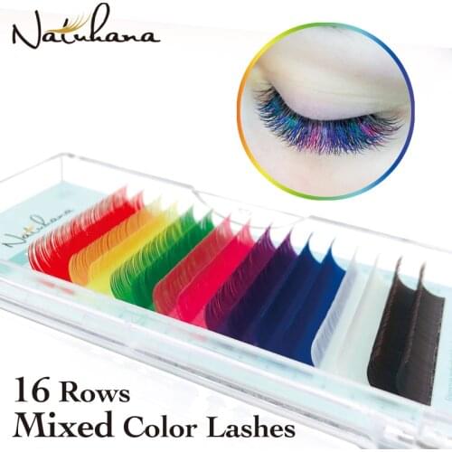 NATUHANA 16rows 8 different Mix Color Eyelash Extension Premium Individual Mink Colored False Eyelashes Silk Colour Eye Lashes