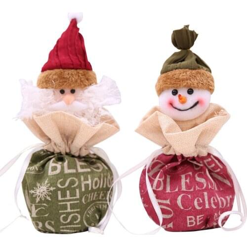 Christmas doll new Christmas ornaments English linen apple bag creative cartoon old man snowman child gift bag candy