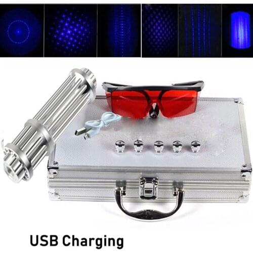 Most Powerful Burning Blue Laser Pointers USB Rechargeable Built in Battery Laser Torch 450nm 10000m Focusable Flashlight