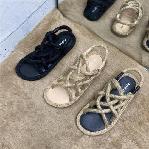 Woman Sandals Bohemian Linen Rope Cross Braid Summer Sandals Fashion Thick Bottom Beach Shoes Flip Flops Zapatos De Mujer