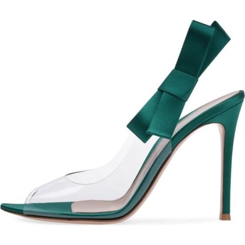 Sexy Ladies Simple Side Bowtie Pointed Open toe Slip on Sandals Women Back Strap Transparent Ladies Stiletto Heels Shoes