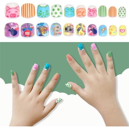 24pcs Detachable Child False Nails Wearable Fake Nails Kids Artificial Full Cover Nail Tips Acrylic Nail Tips Nail Care