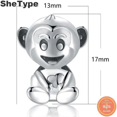 Jazaz 925 Sterling Silver Monkey Beads Charms 925 Original Fit Bracelet Silver Beads Jewelry Necklace Making