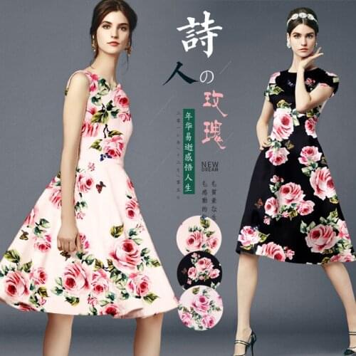PRINTED SILK STRETCH SATIN 118cm width 19momme/Natural Silk Fabric Stretch Lycra Fabric Digital Printing Pattern Rosy Flower