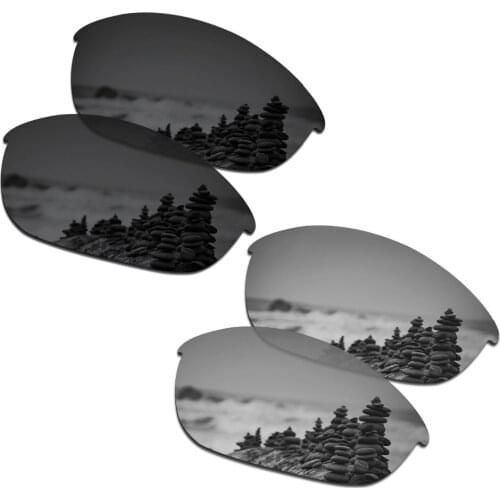 SmartVLT 2 Pairs Polarized Sunglasses Replacement Lenses for Oakley Half Jacket Stealth Black and Silver Titanium