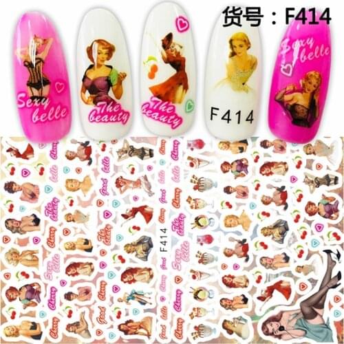 UPRETTEGO SUPER THIN SELF ADHENSIVE 3D NAIL ART NAIL SLIDER STICKER VINTAGE GIRLS FRUIT LEMON CAKE DEER CORAL CAT F409-418