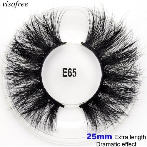 Visofree 25mm Long 5D Real mink lashes extra length mink eyelashes Big dramatic volumn eyelashes strip thick false eyelashes E65