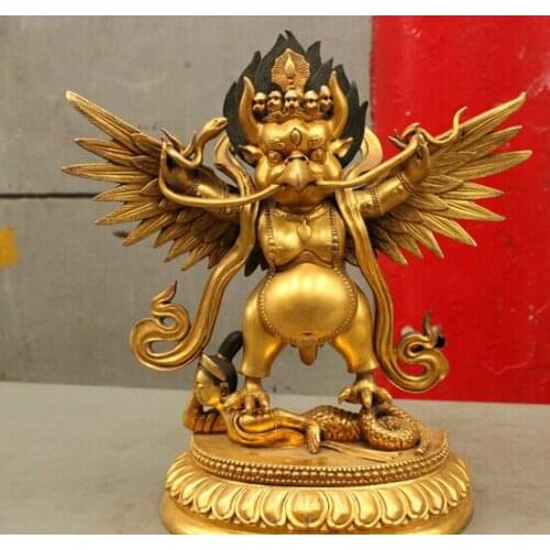 Xd 002596 12 Tibet Buddhism Purple Bronze 24K Gold Fly Redpoll Garuda Buddha Snake Statue