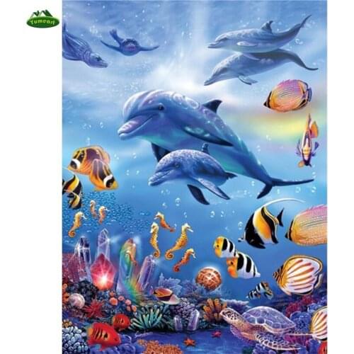 YUMEART DIY Diamond Embroidery Full Diamond Painting Cross Stitch 5D Diamond Mosaic dolphin Rhinestones Needlework