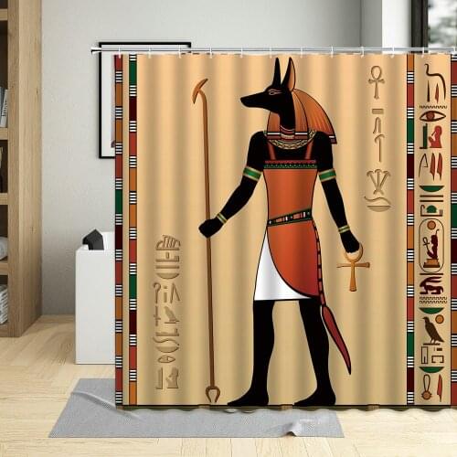 Ancient Egypt Shower curtain Vintage Ethnic Customs Tribal Activities Hunting The Wild Lion Elk Giraffe Hanging Curtains Set