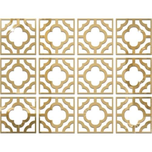 12Pcs 3D Mirror Wall Sticker 28*28cm DIY Acrylic Hollow Home Decor Furniture Living Room Decoration Self-adhesive Stickers