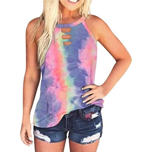 Womens Leopard/tie-dye Sleeveless Tshirt Tank Top Hallow Out O-neck Tshirt Casual Summer Shirts Camisetas Verano Mujer 2021 #P3