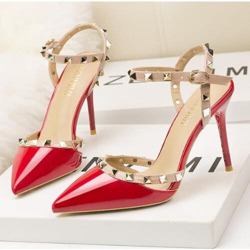 2021 New Fashion Sandals Thin Heels Ankle Wrap Sequins Wedding Shoes for Women 37 38 39