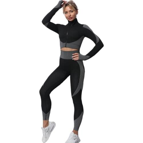 Women Yoga Set Gym Clothing Female Sport Fitness Suit Running Clothes Yoga Full Sleeve Zipper Top Suit