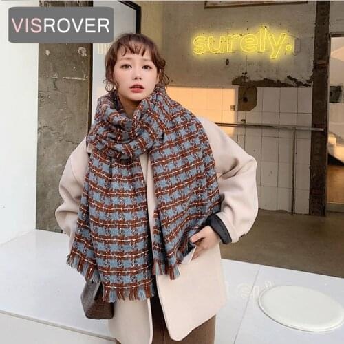 VISROVER Lurex Checked Winter Scarf For Women Fashion Female Shawl Cashmere Handfeel Diamond Winter Wraps Warm Autumn Hijab Gift