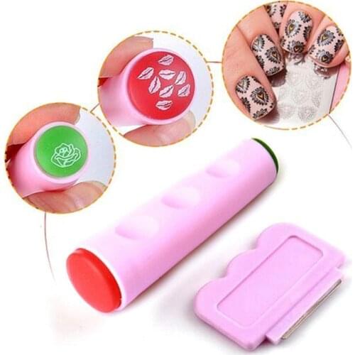 1 Set Professional Nail Art Stamping Double-headed Stamp Stamper Scraper Set Pink Nail Stamper & Scraper Manicure Tools BRSX