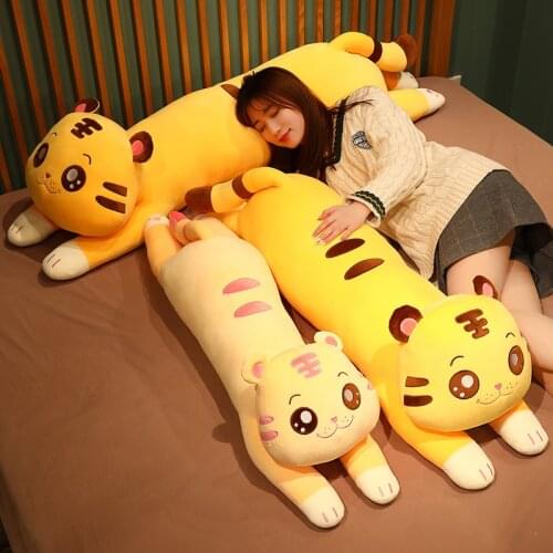 1pc 80-120cm Cartoon Lying Tiger Plush Toys Lovely Tiger Dolls Sleeping Pillow Stuffed Toy for Kids Girl Children Birthday Gifts