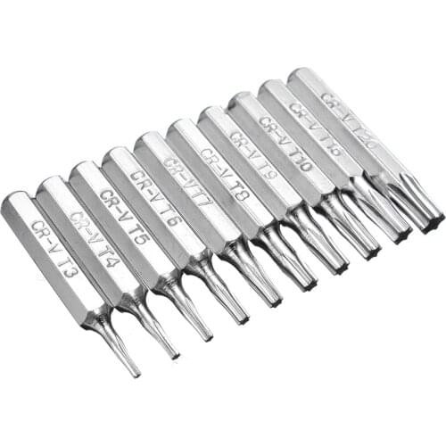 10pcs CR-V Torx Screwdriver Drill Bits Set Hex Shank Screw Driver Bits Power Hand Tools for Repair Mobile Phone T3 - T20