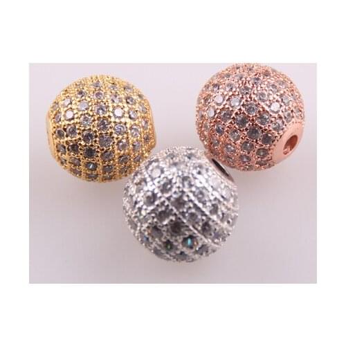 12 mm CZ Brass Metal Micro Pave Cubic Zirconia Disco Ball Round spacer beads charm