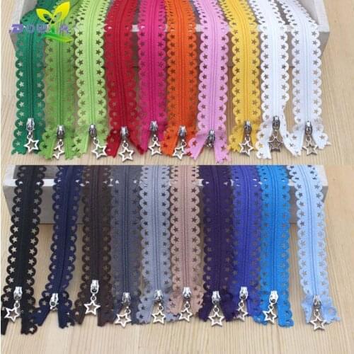 2pcs/lot 25CM stars lace zippers for clothing decorative zipper handmade sewing accessories colours zips with stars slider
