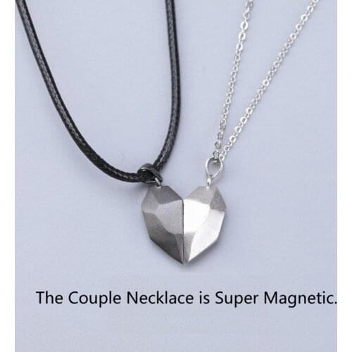 2Pcs Lovers Heart Pendant Stone Magnetic Necklace Magnetic Couple Necklace Adjustable Magnetic Heart Necklace Lovers Matching