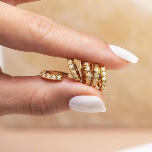 2021 New Arrived S925 Minimal Mini Pave White Fire Opal Stone Small Tiny Hoop Earring Women Fashion Classic Lovely party Jewelry