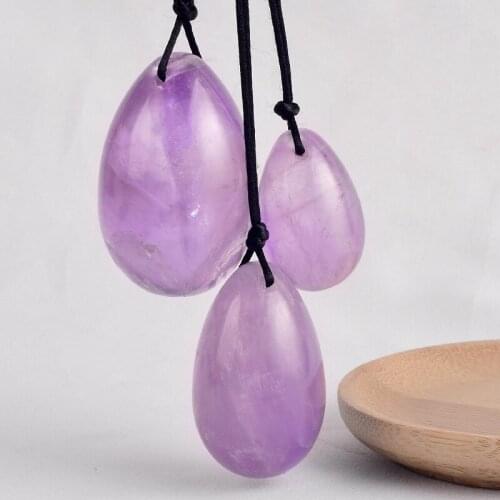 3pcs Drilled Vaginal Egg Massage Ball Light Amethyst Natural Stone for Female Health Care Kegel Exerciser