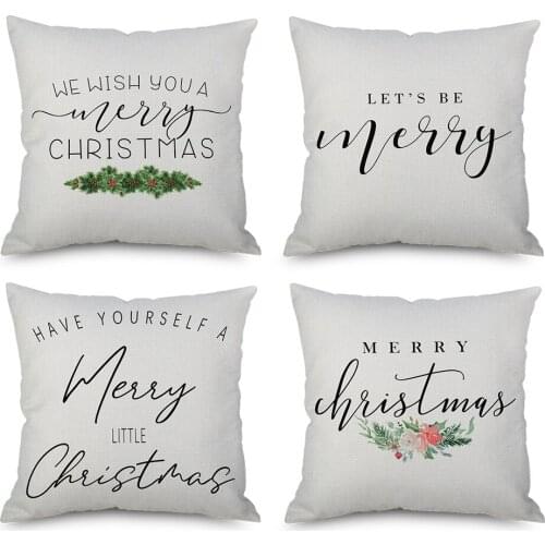 4 PCS No filler Merry Christmas Throw Pillow Covers Linen Throw Pillow Cushion Covers No Filler 18“X18” For Holiday Party Decor
