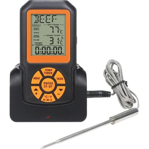 Digital Wireless Remote Oven Kitchen Thermometer for Meat Food Cooking BBQ Grill Water with Backlight Timer/Temperature Alarm