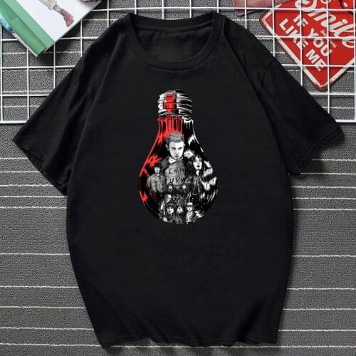 Stranger Things Upside Down Printed T Shirt Outline The Light Bulb Eleven Female Graphic Tops Harajuku Casual O-neck Streetwear