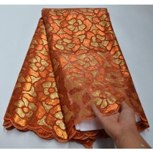 Hot Sale african sequins lace fabric 2020 high quality embroidery with hollow design organza sequins fabrics for garment sewing