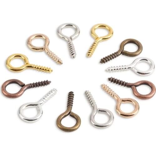 200pcs Small Tiny Mini Eye Pins Eyepins Hooks Eyelets Screw Threaded Gold Clasps Hooks Jewelry Findings For Making DIY