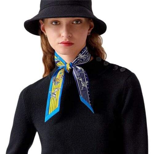 Beach Scarf and Shawl War Horse Print Luxury Brand Lady Silk Scarf Tied Bag Handle Small Ribbon Ladies Turban Headband MR37