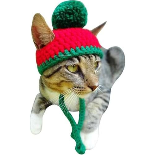Sweet Knitted Cat Accessories For Chritmas Handmade Hat For Dogs Red Kitten Necklace Knited Pet Hat Cute Puppy Decorations