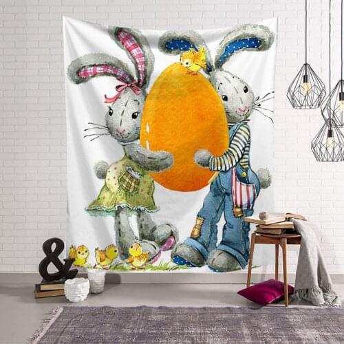 Cartoon Animal Rabbit Whale Tapestry Wall Hanging Rectangle Decorative Polyster Blankets Beach Towel Yoga Mat