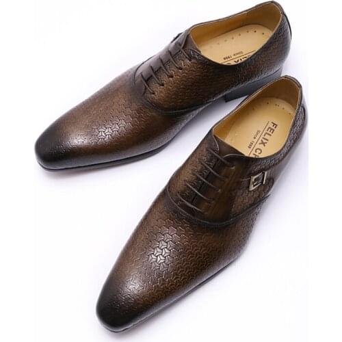 Italian Style Handmade Winter Mens Dress Shoes Genuine Leather Buckle Lace Up Wedding Formal Oxfords Business Office